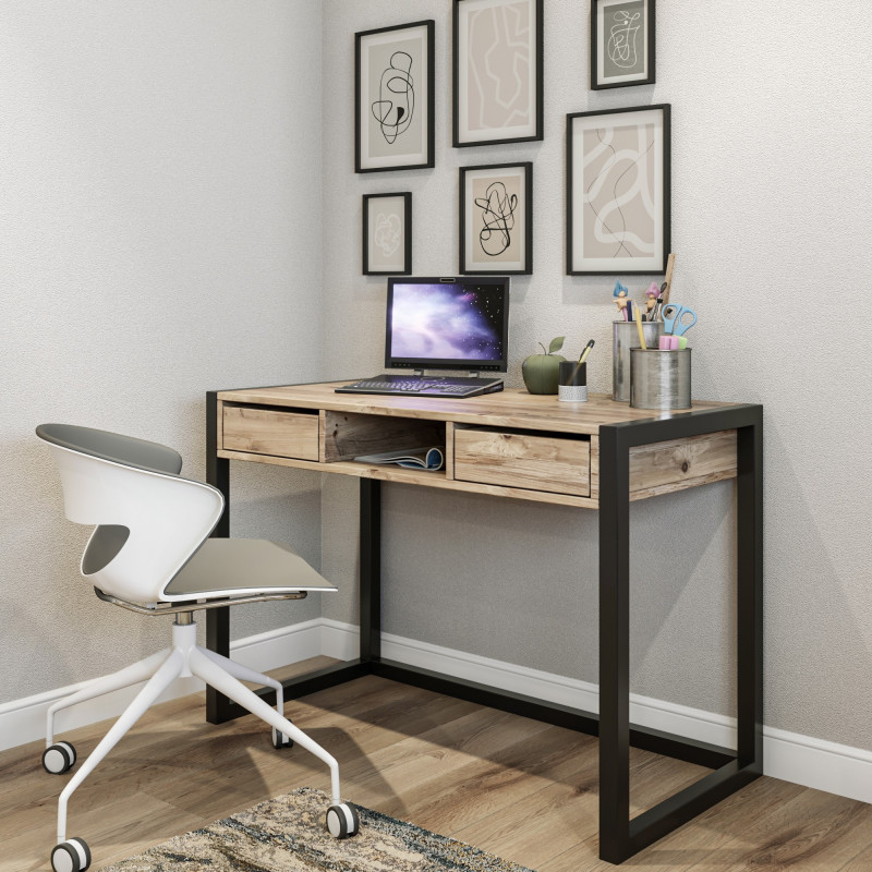 Escritorio de estudio Ogene pino atlántico negro Practica Hogar Escritorio de estudio Ogene pino atlántico negro Practica Hogar