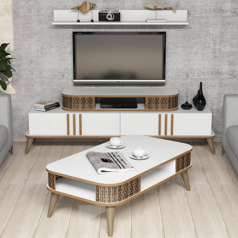 Conjunto de muebles de salón Eylül blanco Practica Hogar Conjunto de muebles de salón Eylül blanco Practica Hogar