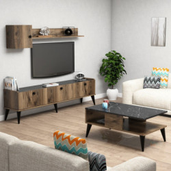 Conjunto de muebles de salón Lidya 1 mármol nogal Practica Hogar