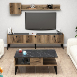 Conjunto de muebles de salón Lidya 1 mármol nogal Practica Hogar