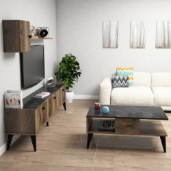Conjunto de muebles de salón Lidya 1 mármol nogal Practica Hogar