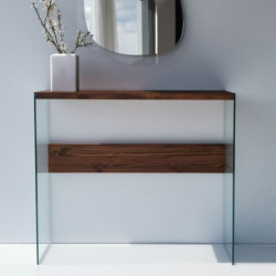 Consola Niagara cristal madera color nogal Practica Hogar