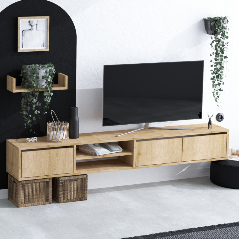 Mueble TV con estante Heka roble zafiro Practica Hogar Mueble TV con estante Heka roble zafiro Practica Hogar