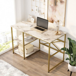 Escritorio de estudio VG23-GE dorado mármol blanco Practica Hogar