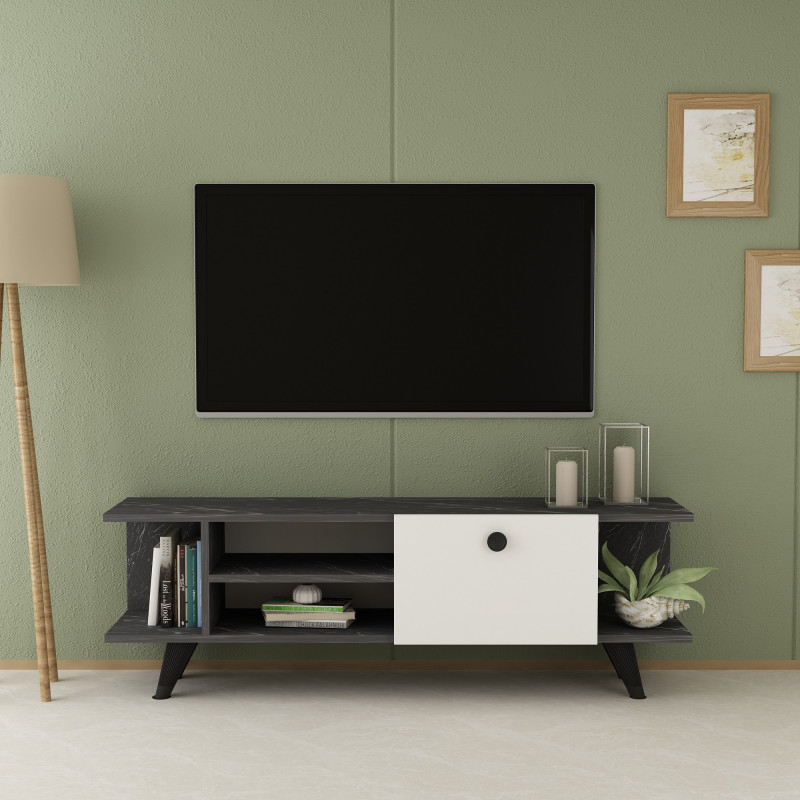 Mueble TV İdil Negro Mármol Blanco Practica Hogar Mueble TV İdil Negro Mármol Blanco Practica Hogar