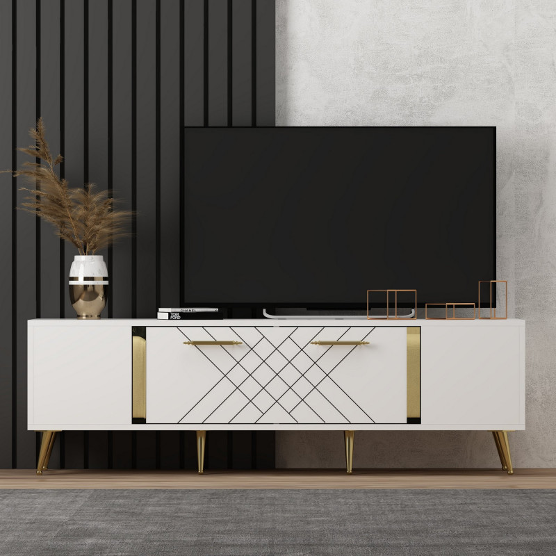 Mueble TV Detas Blanco Oro Practica Hogar Mueble TV Detas Blanco Oro Practica Hogar