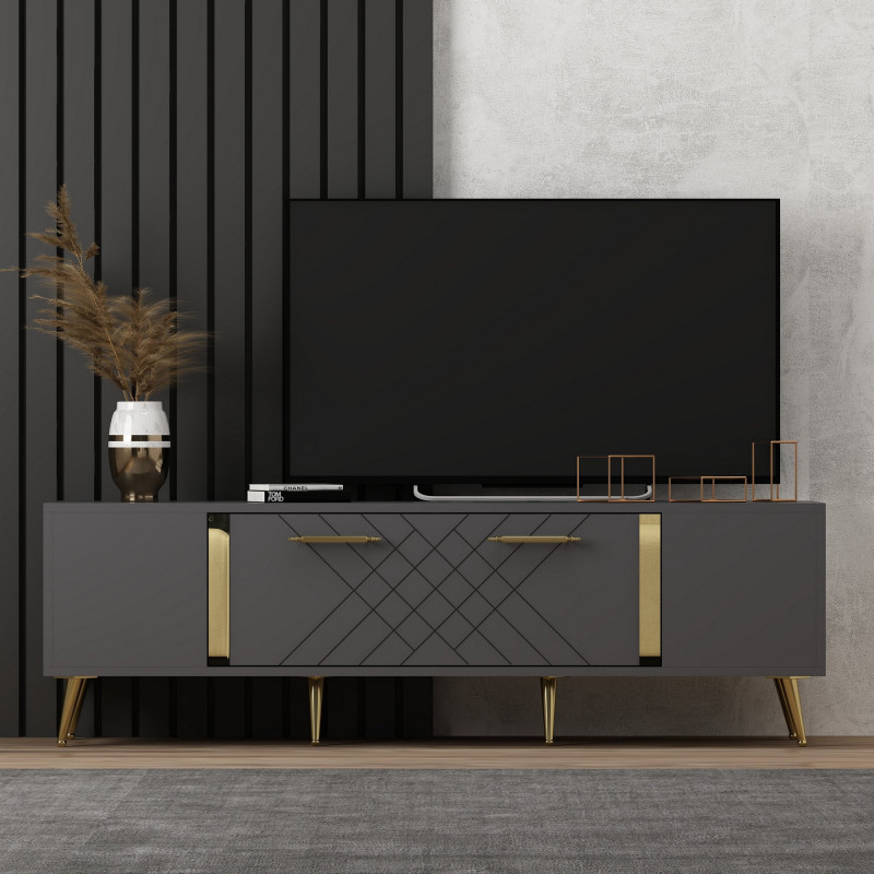 Mueble TV Detas Antracita Oro Practica Hogar Mueble TV Detas Antracita Oro Practica Hogar