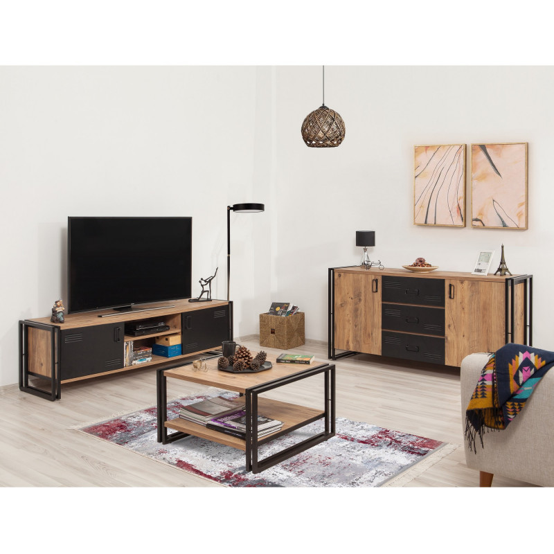 Conjunto de muebles de salón Cosmo -TKM.1 pino atlántico negro Practica Hogar Conjunto de muebles de salón Cosmo -TKM.1 pino atlántico negro Practica Hogar