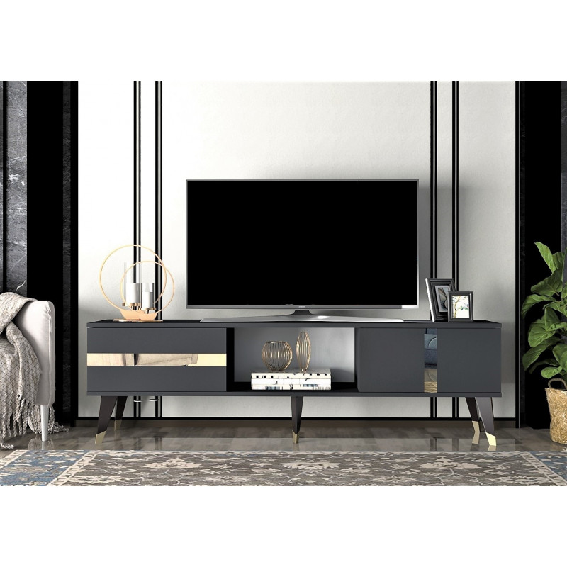 Mueble TV Vania Antracita Oro Practica Hogar Mueble TV Vania Antracita Oro Practica Hogar