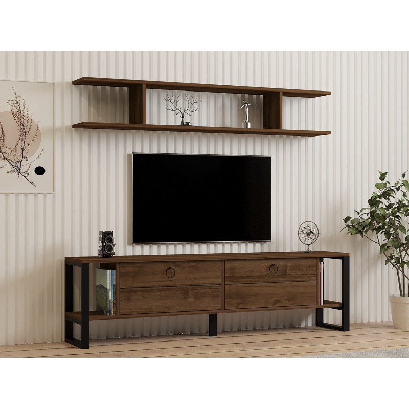 Mueble TV con estante Melis-Lydia nogal Practica Hogar Mueble TV con estante Melis-Lydia nogal Practica Hogar
