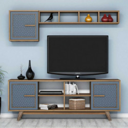 Mueble TV con estante Ayla azul nogal Practica Hogar