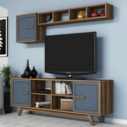 Mueble TV con estante Ayla azul nogal Practica Hogar