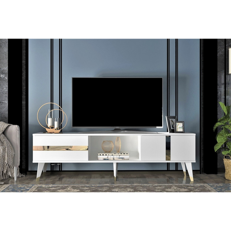 Mueble TV Vania Blanco Oro Practica Hogar Mueble TV Vania Blanco Oro Practica Hogar