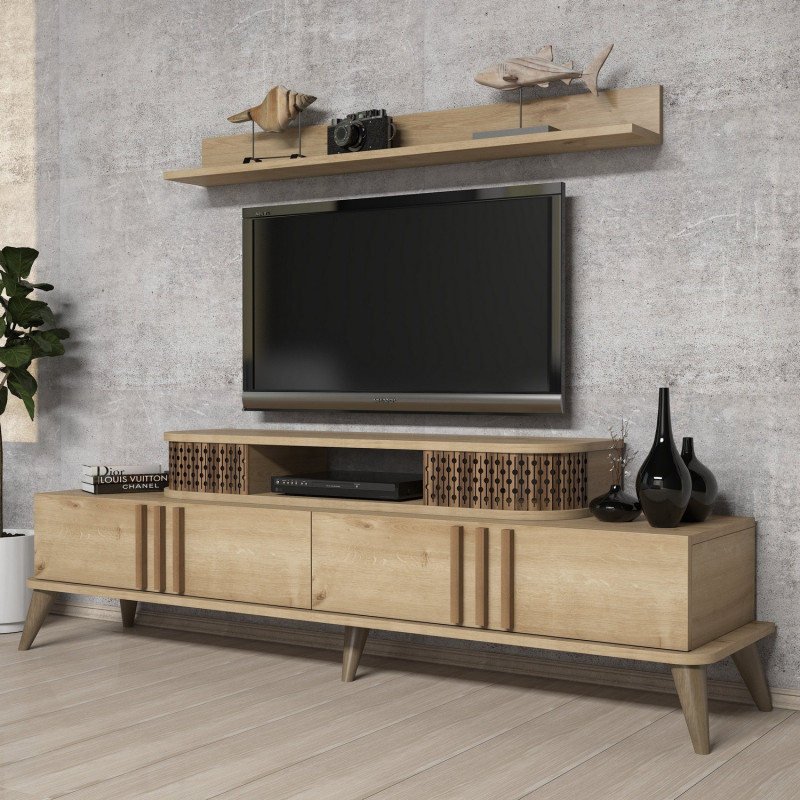 Mueble TV con estante Eylül roble Practica Hogar Mueble TV con estante Eylül roble Practica Hogar