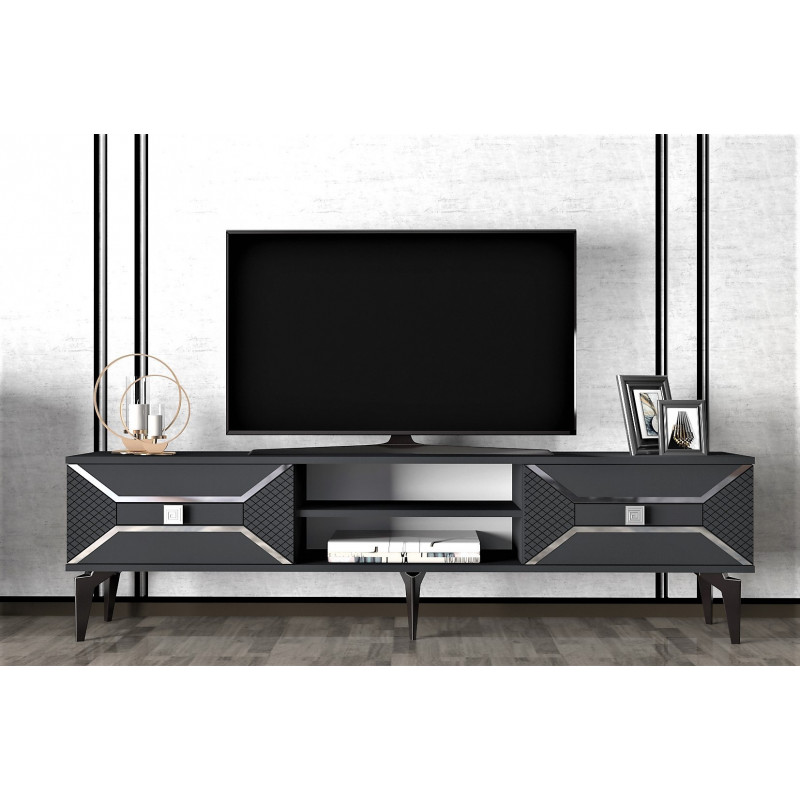 Mueble TV Yumedi Antracita Plata Practica Hogar Mueble TV Yumedi Antracita Plata Practica Hogar