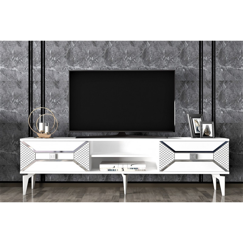 Mueble TV Yumedi Blanco Plata Practica Hogar Mueble TV Yumedi Blanco Plata Practica Hogar