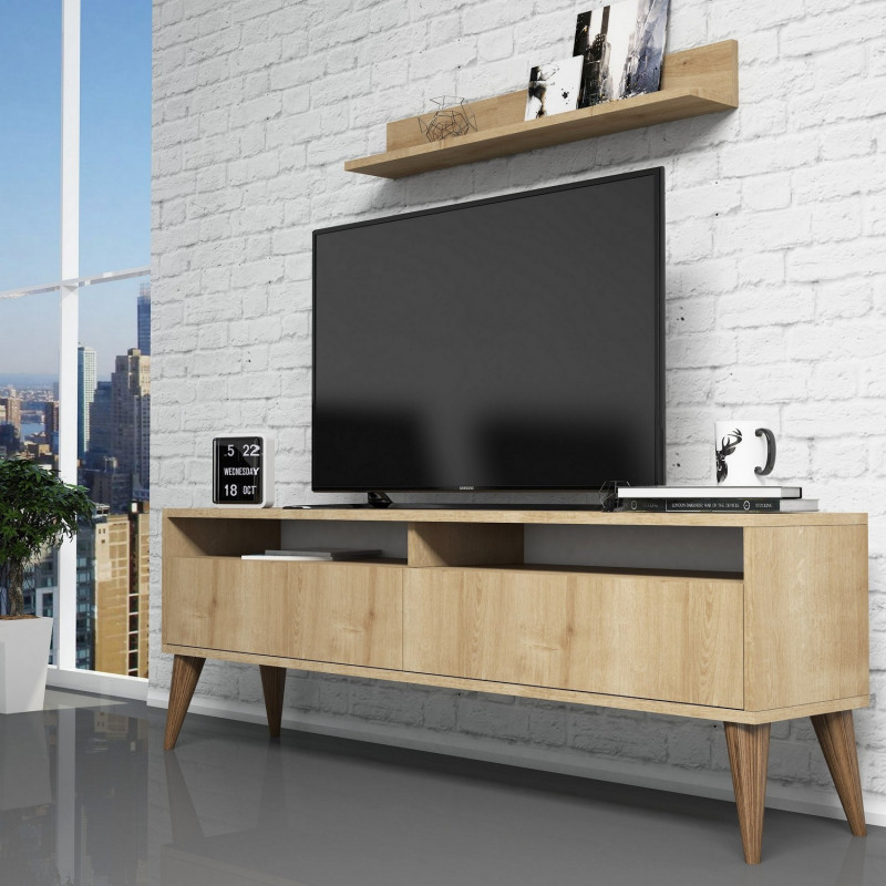 Mueble TV con estante Best roble Practica Hogar Mueble TV con estante Best roble Practica Hogar