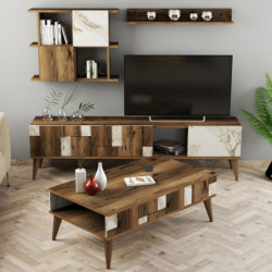 Conjunto de muebles de salón Madrid nogal blanco Practica Hogar