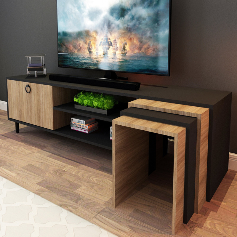 Mueble TV Zigon Sehpalı L503 roble negro Practica Hogar Mueble TV Zigon Sehpalı L503 roble negro Practica Hogar