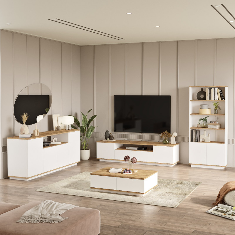 Conjunto de muebles de salón FR19-AW pino atlántico blanco Practica Hogar Conjunto de muebles de salón FR19-AW pino atlántico blanco Practica Hogar