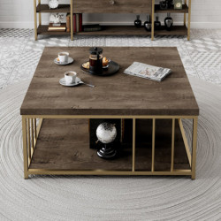 Mesa de centro Zenn dorado nogal Practica Hogar