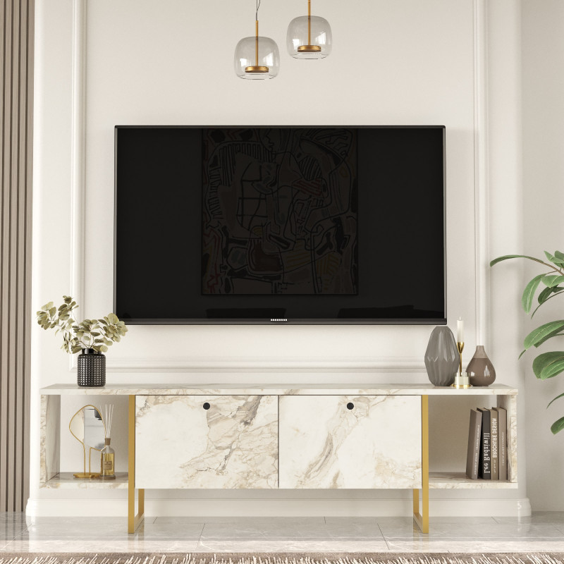 Mueble TV VG30-GE dorado blanco Practica Hogar Mueble TV VG30-GE dorado blanco Practica Hogar