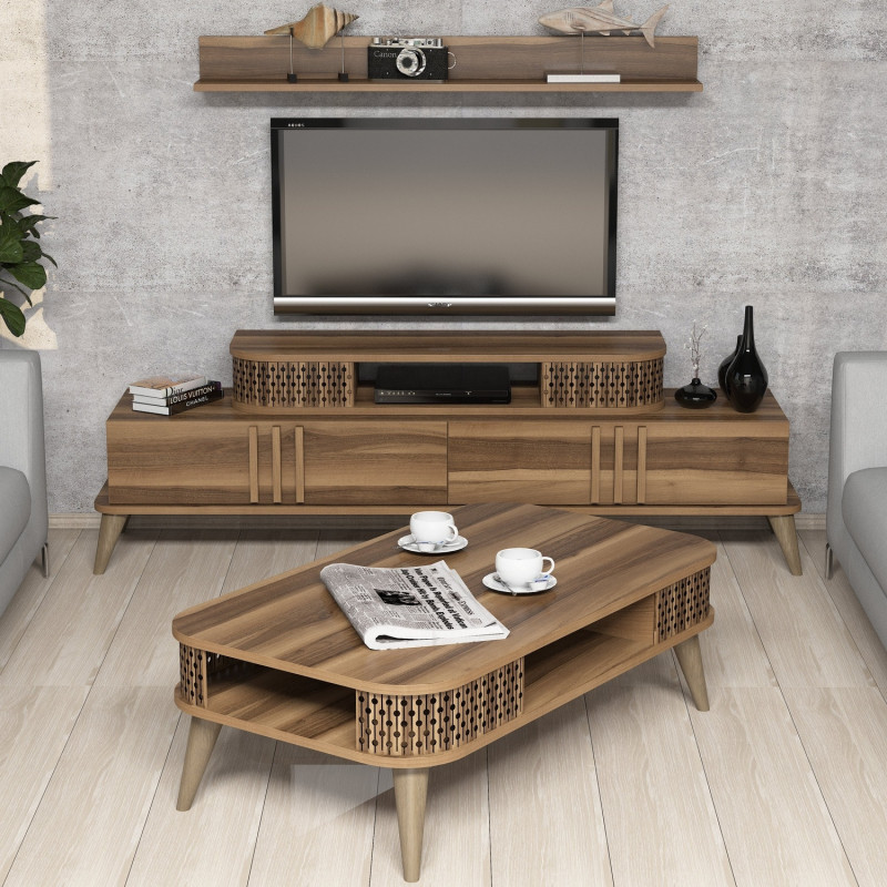 Conjunto de muebles de salón Eylül nogal Practica Hogar Conjunto de muebles de salón Eylül nogal Practica Hogar