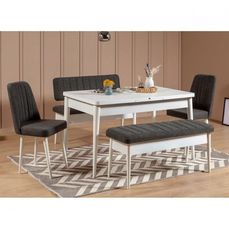 Set mesa comedor extensible y sillas (5 piezas) Vina antracita blanco Practica Hogar Set mesa comedor extensible y sillas (5 piezas) Vina antracita blanco Practica Hogar
