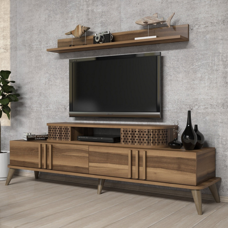 Mueble TV con estante Eylül-nogal Practica Hogar Mueble TV con estante Eylül-nogal Practica Hogar