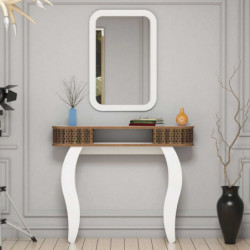 Consola con espejo Damla madera natural blanco Practica Hogar