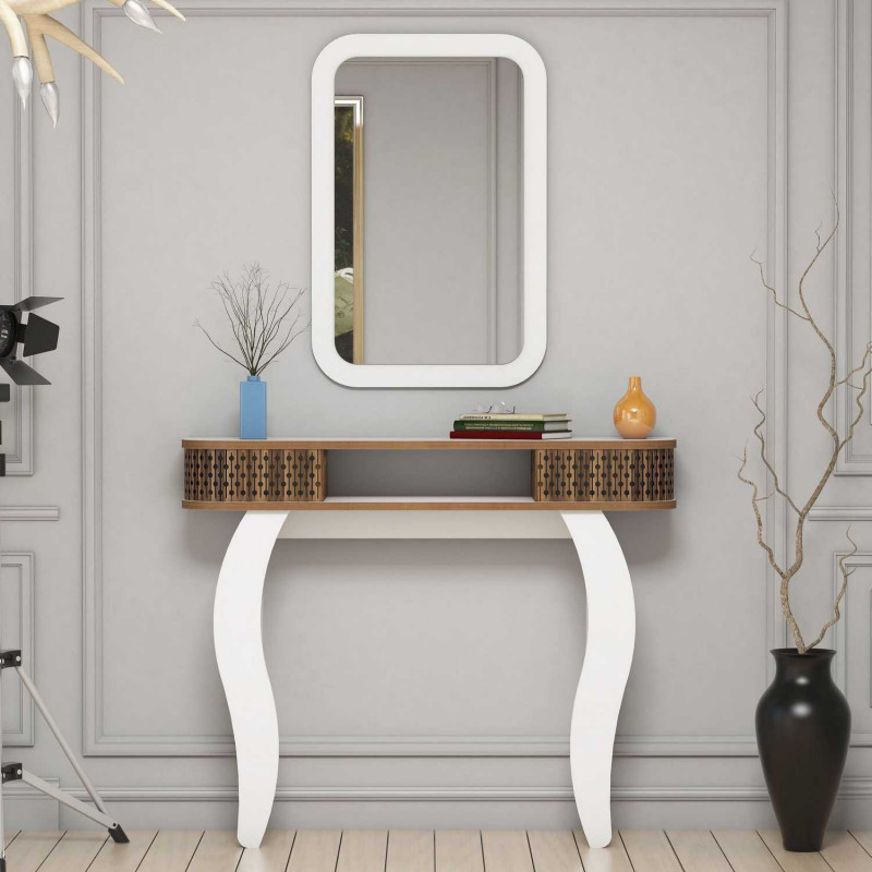 Consola con espejo Damla madera natural blanco Practica Hogar Consola con espejo Damla madera natural blanco Practica Hogar