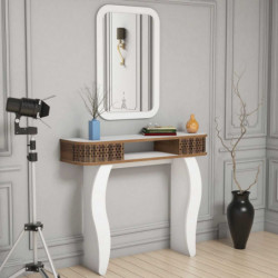 Consola con espejo Damla madera natural blanco Practica Hogar