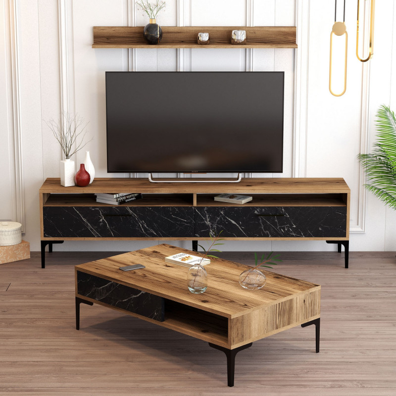 Conjunto de muebles de salón istanbul negro nogal Practica Hogar Conjunto de muebles de salón istanbul negro nogal Practica Hogar