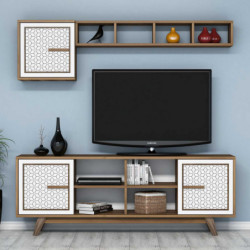 Mueble TV con estante Ayla blanco nogal Practica Hogar