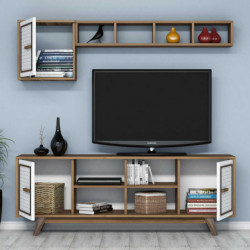 Mueble TV con estante Ayla blanco nogal Practica Hogar