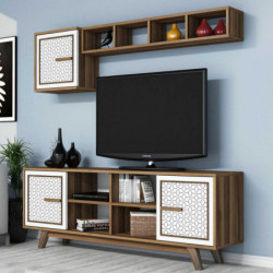 Mueble TV con estante Ayla blanco nogal Practica Hogar
