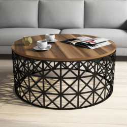 Mesa de centro Selin Metal Ferforje negro nogal Practica Hogar
