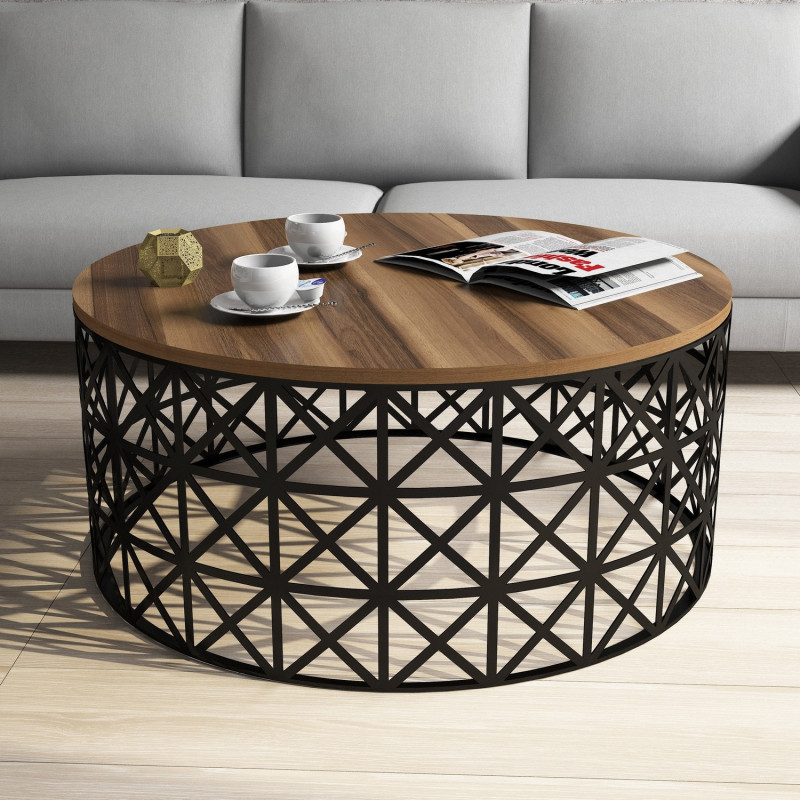 Mesa de centro Selin Metal Ferforje negro nogal Practica Hogar Mesa de centro Selin Metal Ferforje negro nogal Practica Hogar