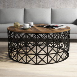 Mesa de centro Selin Metal Ferforje negro nogal Practica Hogar
