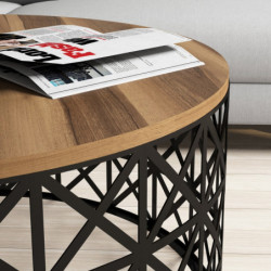 Mesa de centro Selin Metal Ferforje negro nogal Practica Hogar