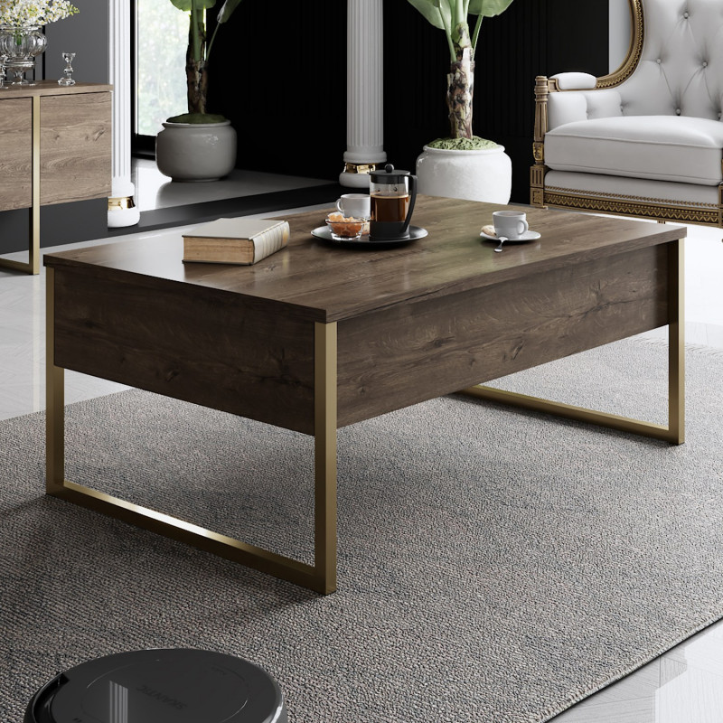 Mesa de centro Luxe dorado nogal Practica Hogar Mesa de centro Luxe dorado nogal Practica Hogar