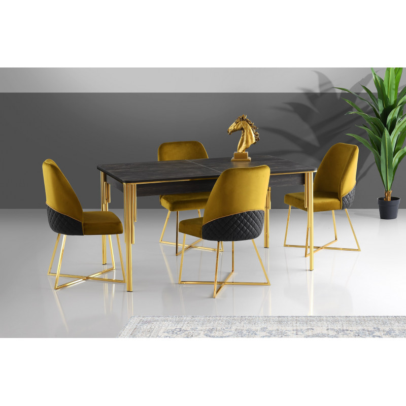 Mesa de comedor extensible Damla-1101 dorado negro Practica Hogar Mesa de comedor extensible Damla-1101 dorado negro Practica Hogar