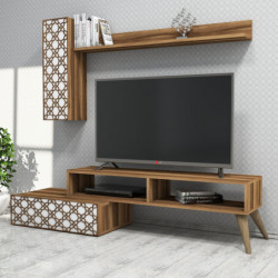 Mueble TV con estante Planet blanco nogal Practica Hogar