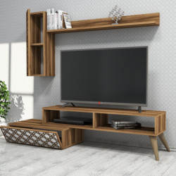 Mueble TV con estante Planet blanco nogal Practica Hogar