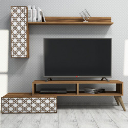 Mueble TV con estante Planet blanco nogal Practica Hogar