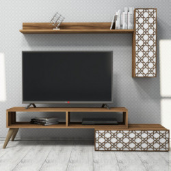 Mueble TV con estante Planet blanco nogal Practica Hogar