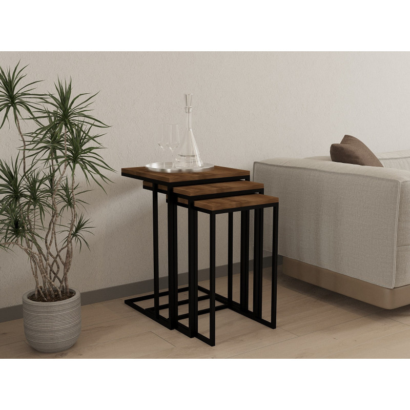Set mesas de café (3 piezas) Pino negro nogal Practica Hogar Set mesas de café (3 piezas) Pino negro nogal Practica Hogar