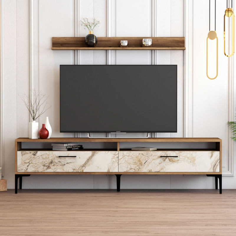 Mueble TV con estante istanbul blanco nogal Practica Hogar Mueble TV con estante istanbul blanco nogal Practica Hogar