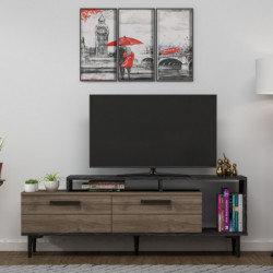 Mueble TV Niva Nogal Mármol negro Practica Hogar