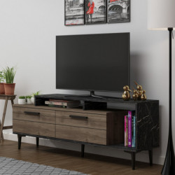 Mueble TV Niva Nogal Mármol negro Practica Hogar